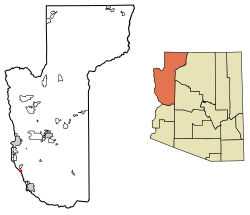 Location of Topock in Mohave County, Arizona.