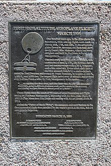 A marker placed at Aptos, California where Montgomery's tandem-wing glider was flown in March 1905 for the first high-altitude flights in the world.
