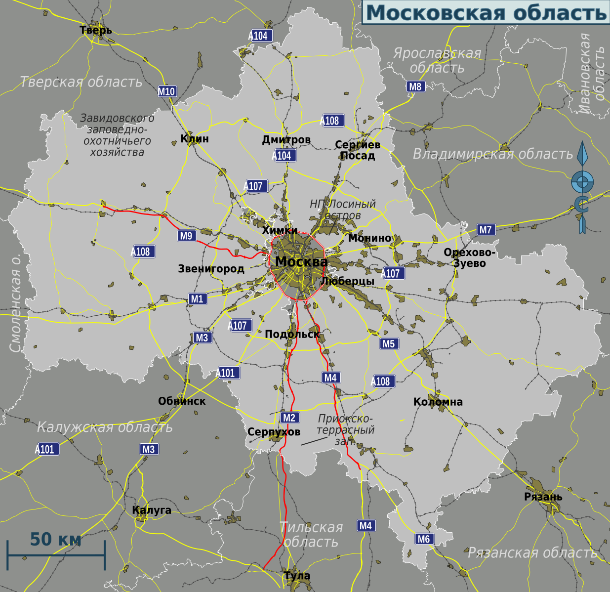 Дмитров Московская область на карте Московской области