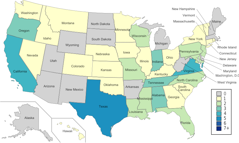 File:NCAA Women's basketball Tournament invitations by state 1994.svg