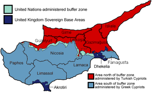 Carte des districts de Chypre depuis 1974.