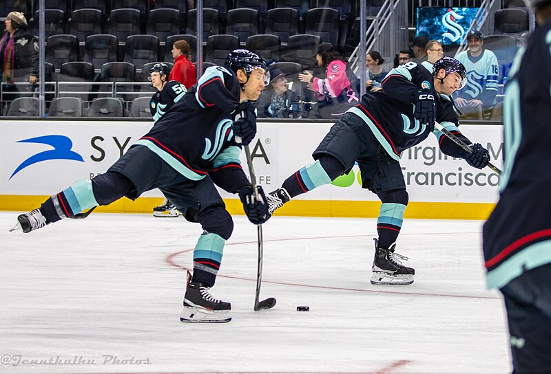 File:Nashville Predators at Seattle Kraken - November 3, 2023 - Jaden Schwartz, Vince Dunn warmups (53307524179).jpg