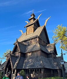 The stave church in the Norway pavilion.