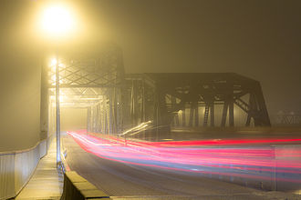 The Old (left) and CNR (right) Skeena bridges at night, 2010