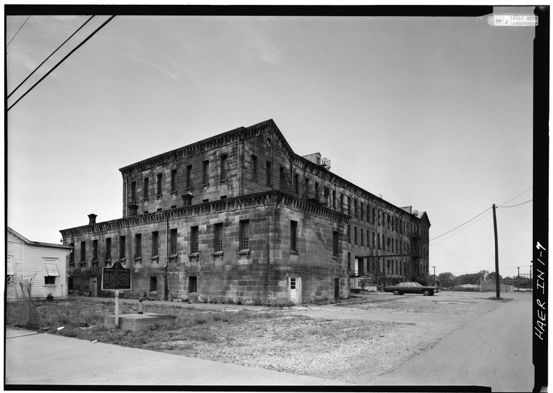 File:PERSPECTIVE VIEW OF SOUTHEAST END FROM EAST - Cannelton Cotton Mill, Front and Fourth Streets, Cannelton, Perry County, IN HAER IND,62-CANN,2-7.tif