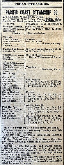 Schedule for early 1887 Pacific Coast Steamship 1887.jpg