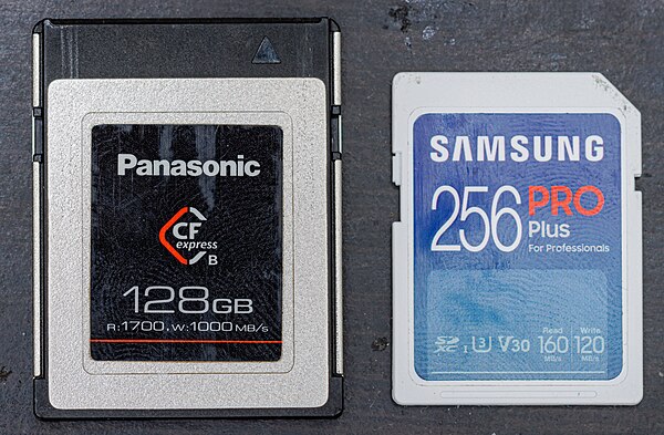 Image: Panasonic CFEXPRESS CARD 128 GB & SAMSUNG SD CARD PRO PLUS 256 GB (2021 EDITION) FRONT