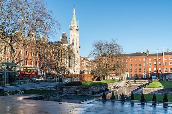 Parnell Square looking towards Abbey Presbyterian Church from the Garden of Remembrance