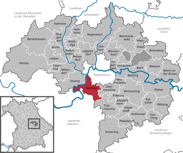 Poziția  Pentling pe harta districtului Regensburg