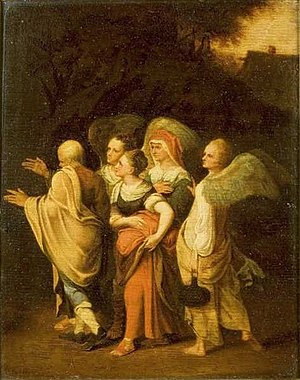 Lot and his Daughters being taken away by the Angels from the City of Sodom