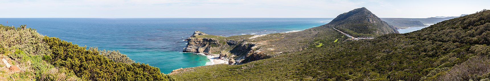 Cape of Good Hope panorama – the cape at centre, and the conical Vasco da Gama Peak (266 metres) at right