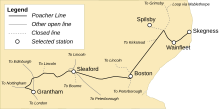 The railway line connecting the East Midlands cities with Skegness