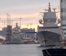 Otto Sverdrup and D. Francisco de Almeida during a visit to London in December 2017; both were attached to SNMG1 Portuguese and Norwegian warships moored at South Quay in London.jpg