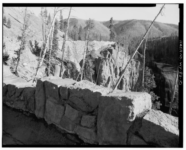 File:ROCK RETAINING WALLS AT GIBBON FALLS, VIEW TO NORTH NORTHEAST - Iron Springs Quarry, 150 feet west of Grand Loop Road, 20 miles east of U.S. Highway 287, West Thumb, Teton HAER WYO,20-MADJU.V,1-10.tif