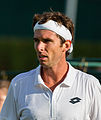 Roberto Marcora competing in the first round of the 2015 Wimbledon Qualifying Tournament at the Bank of England Sports Grounds in Roehampton, England. The winners of three rounds of competition qualify for the main draw of Wimbledon the following week.