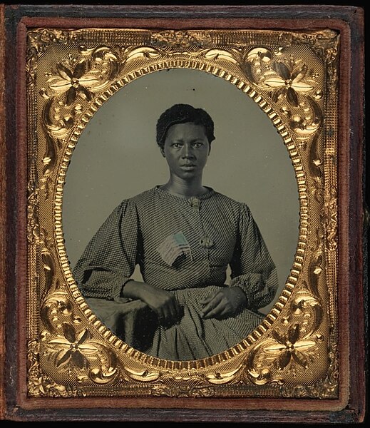 File:SMITHSONIAN - Ambrotype of African American Woman with Flag - believed to be a washerwoman for Union troops quartered outside Richmond, Virginia.jpg