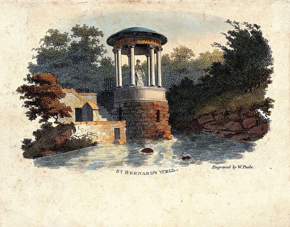 Saint Bernard's well dans le Jardin de Leith du quartier de Stockbridge - Aquarelle de W. Poole.