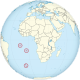 Saint Helena, Ascension and Tristan da Cunha on the globe (Africa centered).svg