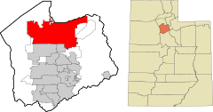 Salt Lake County Utah incorporated and unincorporated areas Salt Lake City highlighted.svg