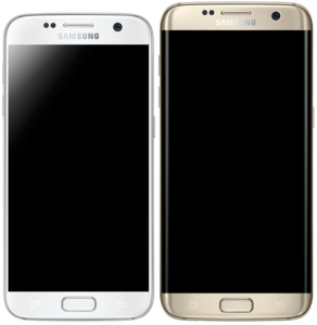 Samsung Galaxy S7 (left; white) and S7 Edge (right; gold)