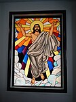 Stained glass depiction of Jesus