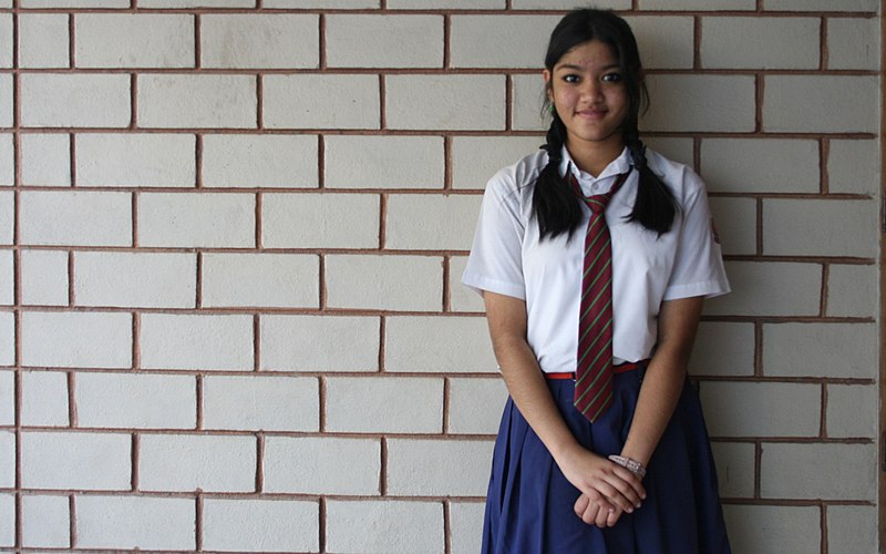 File:School girl in her uniform, Sainikpuri, India.jpg