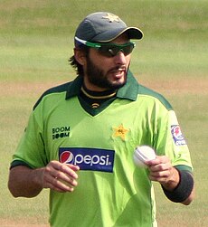 Shahid Afridi at the County Ground, Taunton, during Pakistan's 2010 tour of England - 20100902.jpg