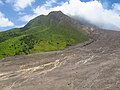 The side of the volcano in 2012, showing the path taken by pyroclastic flows