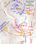 The Battle of Spring Hill. The 33rd Alabama was in Lowrey's Brigade Spring Hill afternoon.png