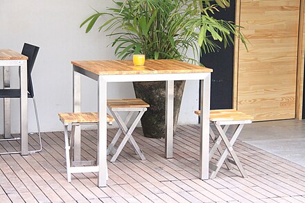 Stainless Steel Table with FSC Teca Wood - Brazil Ecodesign