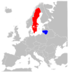 نقشهٔ موقعیت سوئد و لیتوانی.