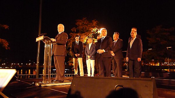 Istvan Tarlos's speech in front of the Balna building Tarlos Istvan - Balna, 2014.10.12 (1).JPG