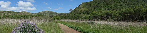 Mirando hacia el este a lo largo del Sendero del Valle de Tennessee, que forma parte del Área Recreativa Nacional Golden Gate.