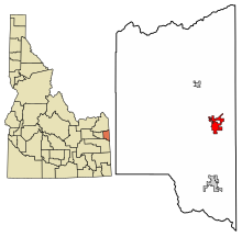 Teton County Idaho beépített és be nem épített területek Driggs Highlighted 1622690.svg