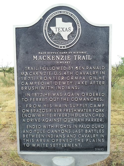 Texas Historical Marker on Highway 82 in Blanco Canyon for the Mackenzie Trail