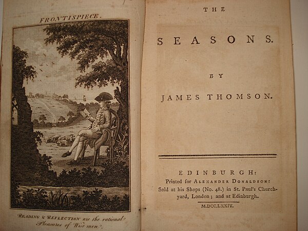 The frontispiece of The Seasons by James Thomson. Published by Alexander Donaldson