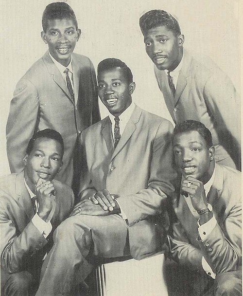 A promotional image of the original early 1960s Temptations lineup. Clockwise from top right: Otis Williams, Paul Williams, Melvin Franklin, Eddie Ken