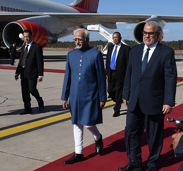 File:The Vice President, Shri M. Hamid Ansari with the Prime Minister of Morocco, Mr. Abdelilah Benkirane on his arrival, at Sale International Airport, in Rabat, Morocco on May 30, 2016.jpg