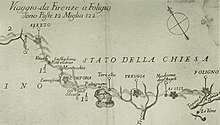 Map showing the road from Arezzo to Foligno. The country of The ring and the book (1913) (14783416492).jpg