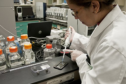A toxicologist working in a lab.