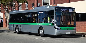 Transperth bus operating in Perth, Western Australia Transperth Volvo B8RLE (Volgren Optimus) TP2869 @ Elder Place,Fremantle (cropped).jpg