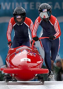 Vonetta Flowers and Jill Bakken begin the race for the gold at the 2002 Winter Olympics US Navy 020219-N-3995K-304 Gold Medal Women BobSledders 1.jpg