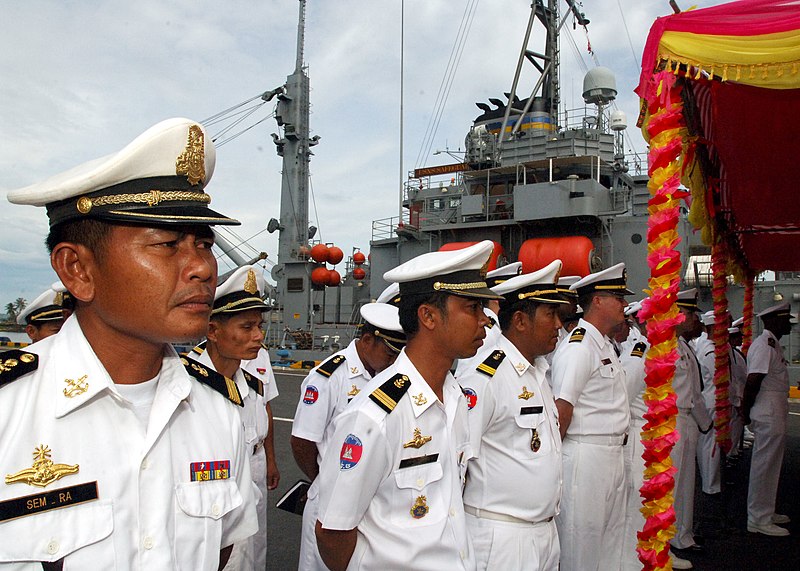 File:US Navy 111020-N-NJ145-032 Royal Cambodian Navy officers stand in ranks with U.S. Navy members during the opening ceremonies for Cooperation Afloat.jpg