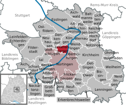 Läget för Unterensingen i Landkreis Esslingen