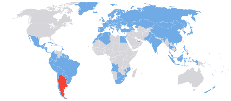 Argentina
Visa-free access for diplomatic and service category passports Visa policy of Argentina for holders of diplomatic or service category passports.png