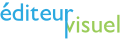 Logo de l'éditeur WYSIWYG de Médiawiki / Wikipédia, décrivant les mots éditeur (en bleu) et visuel (en vert), en reprenant le design original du logo source anglais