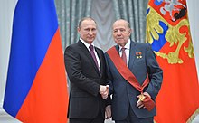 Novozhilov with Vladimir Putin on 10 March 2016, at the award of the Order For Merit to the Fatherland First Class