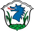 Kopf des blauen Ortenburger Panther im Wappen des Marktes Grassau
