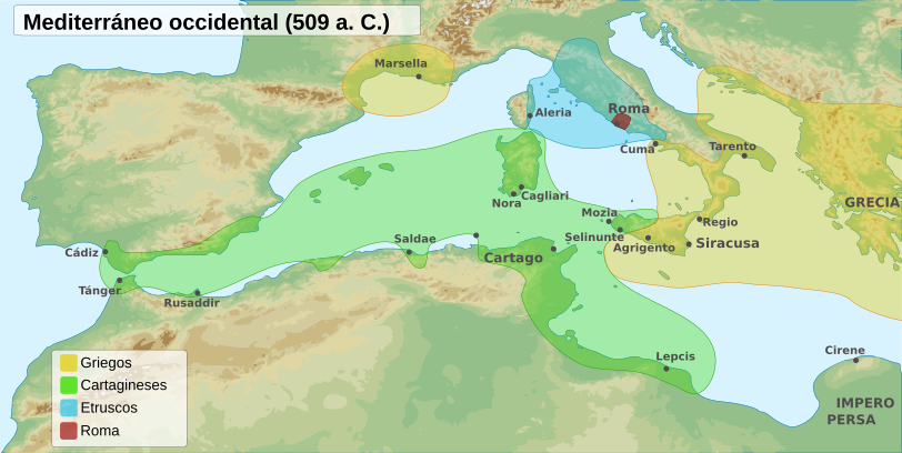 West Mediterranean sea areas of influence 509BC-es.svg