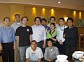 Para peserta Wikimeeting di Hanamasa, PIM 30 Juli 2007. Dari kiri ke kanan, berdiri: borgx, Meursault2004, Tom Hoogervorst (pengguna Wikipedia Jawa), REX, Naval Scene, Serenity, IvanLanin, Andri.h, geboy; jongkok: Hariadhi, dragunova